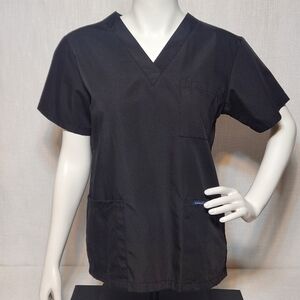 Dagacci Scrubs Top Solid Black V Neck Small